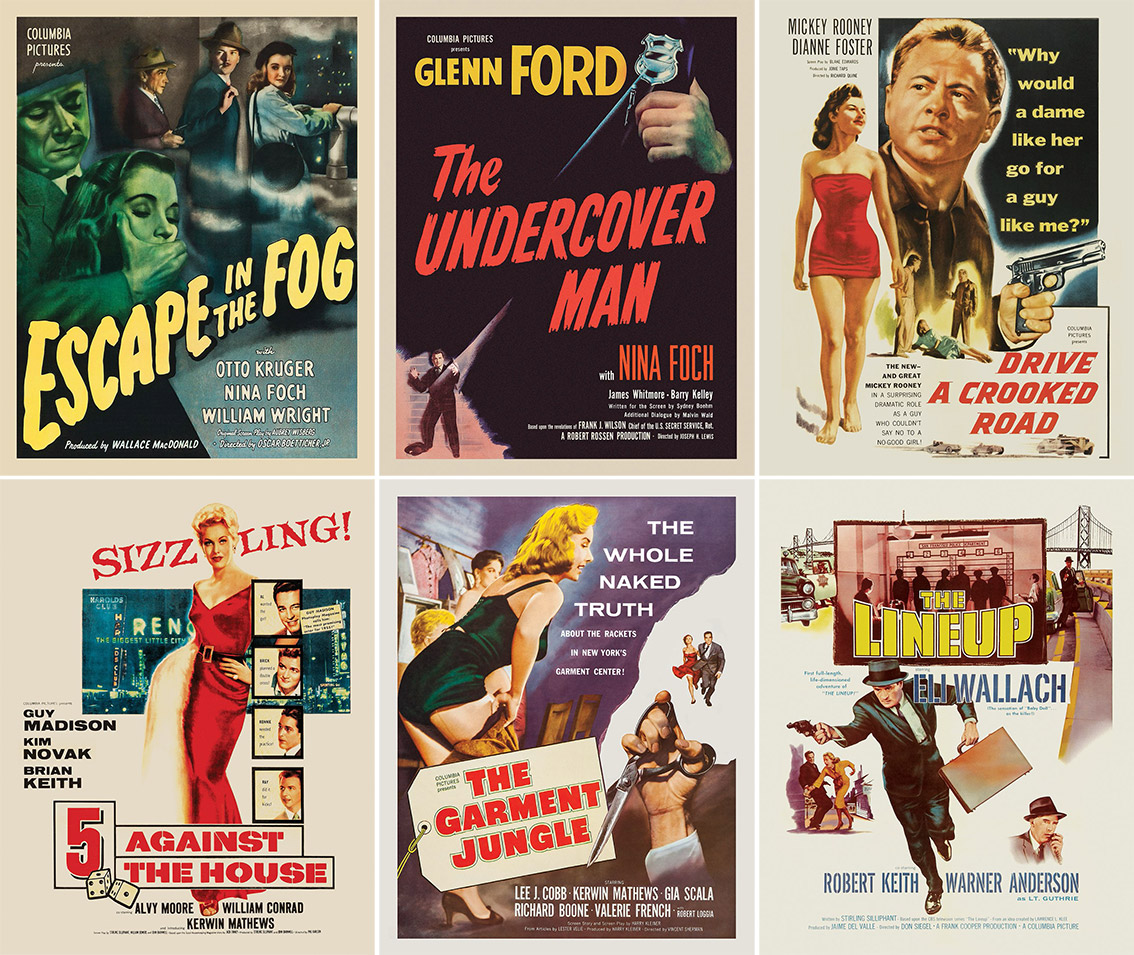 Escape in the Fog, The Undercover Man, Drive a Crooked Road, 5 Against the House, The Garment Jungle and The Lineup Blu-ray cover art