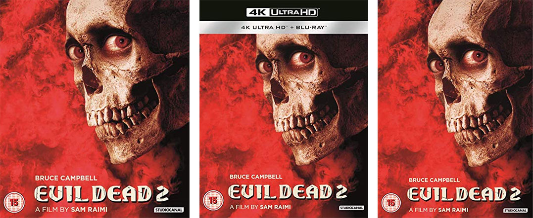 Evil Dead 2 Blu-ray, UHD and DVd cov er art