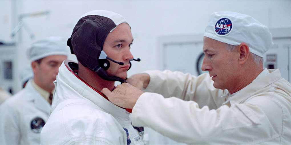Neil Armstrong is prepped for take-off in Apollo 11