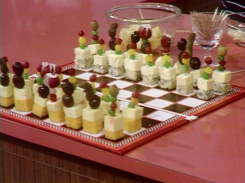 A cheese chess set created by Vincent Price