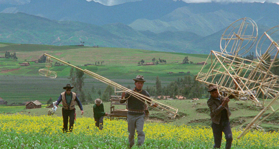 The Peruvians carry their movuie equiopment to the location